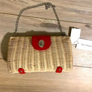 Straw clutch with silver chain